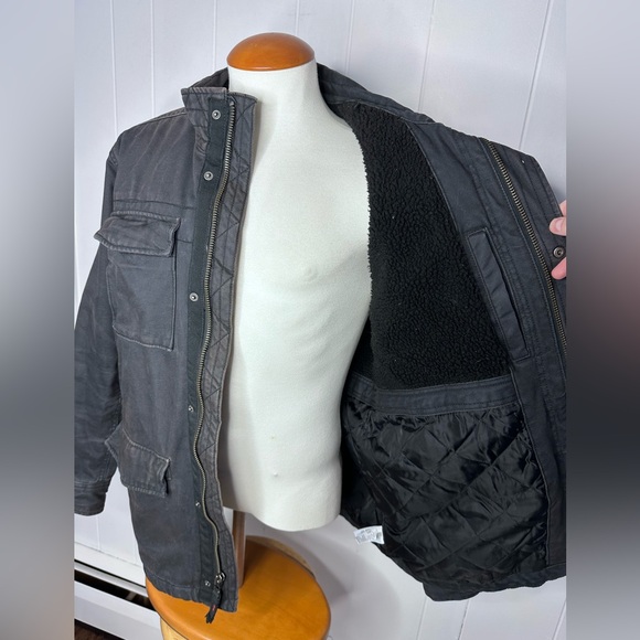 American Eagle Black Sherpa Lined Military Jacket - Canvas barn chore - Picture 11 of 12